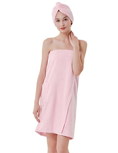 Zexxxy Women's Body Wrap Towel with Adjustable Closure Spa Wrap Set Pink M