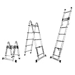 PORIYA 3.2M/3.8M/4.4M/5.0M Telescopic Ladder Multi-Purpose Telescopic Aluminum A-Frame Ladder, 330 lbs Capacity, Lightweight, Durable, and Compact for Home and Work (3.8M)