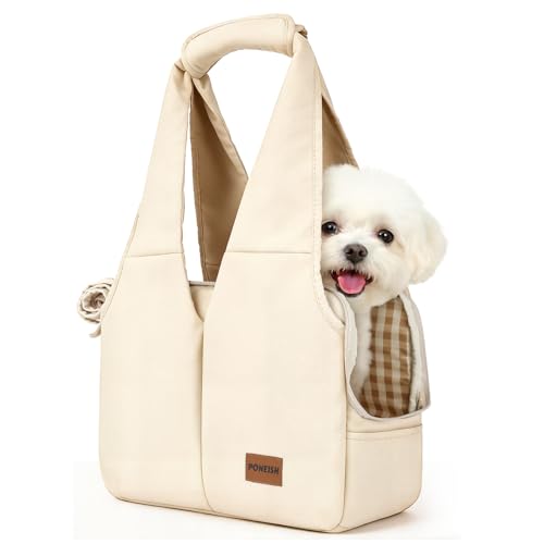 Dog Purse Carrier for Small Dogs and Cats Soft-Sided Pet Tote Bag with 6 Large Pockets Collapsible Travel Puppy Carrier Fits Pets up to 13 lbs (Beige 15.7 L x 8 W x 11.8 H)