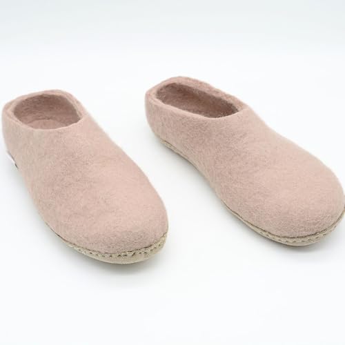 Pale Pink Handmade Slippers- Felt Slipper: Soft, Cozy And Durable- Wool Slip Ons Featuring Pure Suede Leather- Indoor Slides3