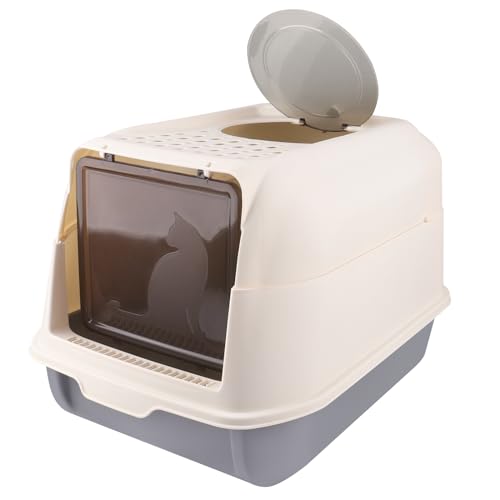HUOLE Lettiera per Gatti Extra Large con Cappuccio - Toilette a Prova di Odore con Pala, 36 x 51 x 34 cm - Grigio