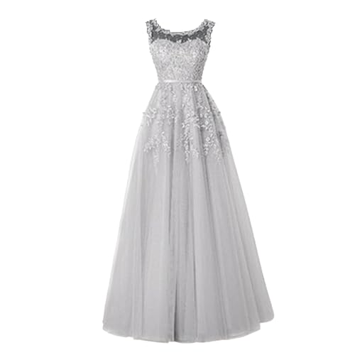 OULIWANGLUO Damen Einfarbige Tüll Lange Abendkleid Slim Elegant Hochzeit Cocktailkleid Hochzeitsgäste Partykleid Maxi Kleider (Weiß,XXL)
