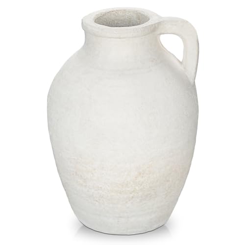 Jarrón de cerámica rústico, hecho a mano, vintage, terracota, jarrón de mesa con asas, para decoración de salón, oficina en casa, jarrón de estilo bohemio para hierba de las Pampas, decoración rústica