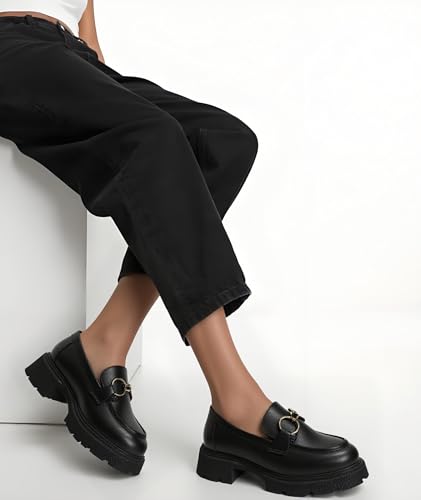 Women's Chunky Loafers Comfortable Slip-On Platform Casual Dressy Business Shoes2