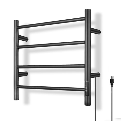 R FLORY Towel Warmer Rack for Bathroom Wall Mounted Heated Towel Warmers Dryer Plug-in/Hardwired Stainless Steel Electric Towel Warmer, 4-bar Matte Black
