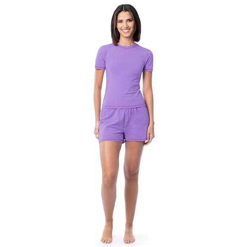 Fruit of the Loom Women's Energize Short Sleeve Tee and Shorts Sleep Pajama Set, Iris, X-Large