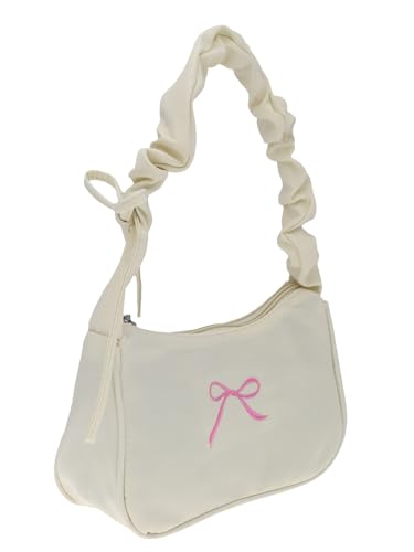 Women's Cute Embroidered Bowknot Shoulder Bag Adjustable Strap Clutch Purse Fashionable Textured Handbags2