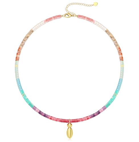 Beaded Initial Necklaces for Women Teen Girl Gifts Trendy Stuff Colorful Gemstone Choker Necklace with Bubble A-Z Stocking Stuffers for Teens Christmas Gifts for Her Birthday Summer Beach Jewelry for Daughter Sister Friend