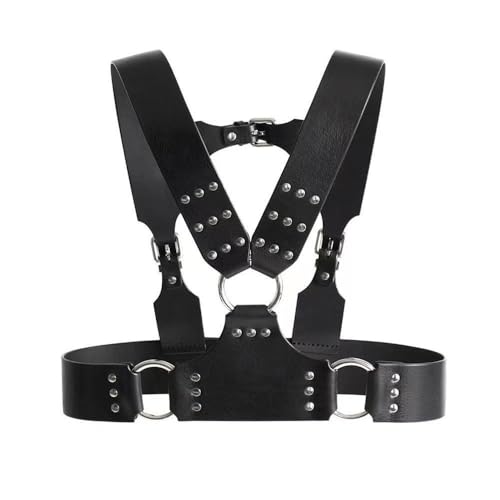 Fstrend Mens Chest Harness Black Leather Shoulder Rivets Strap Belt Fashion Rave Body Accessory