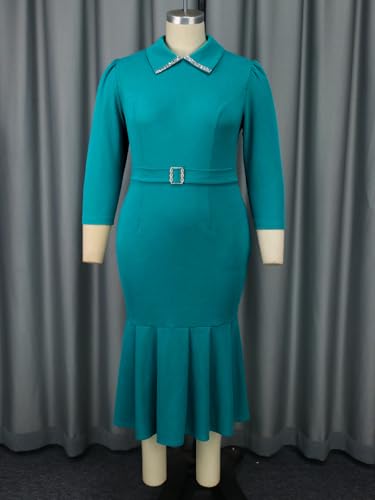 ONTINVA Women's Peter Pan Collar Wear to Work Business Office Wear Outfits Dresses Mermaid Sequined Midi Sheath Dress4