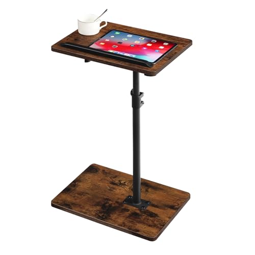 MAHANCRIS 360° Rotating End Table, Height-Adjustable Side Table, C-Shaped Side Furniture, Snack Holder with Phone and Tablet Slot, for Living Room, Bedroom, Balcony, Rustic Brown AETRB4501
