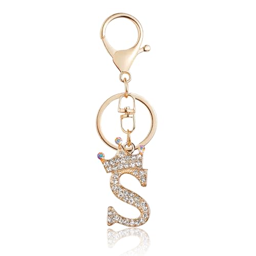 Fmeida Initial Letter Keychains for Women Bag Charm Cute Crown Key Chain for Car Backpack Handbag S