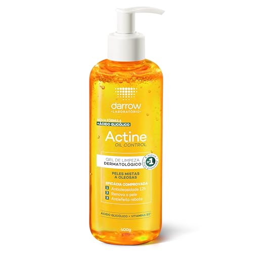 Darrow Actine Oil Control Gel de Limpeza Dermatológico Facial com Ácido Glicólico e Vitamina B5 para Controle da Oleosidade, Pele Matificada Sem Efeito Rebote e Poros Desobstruídos, 400g
