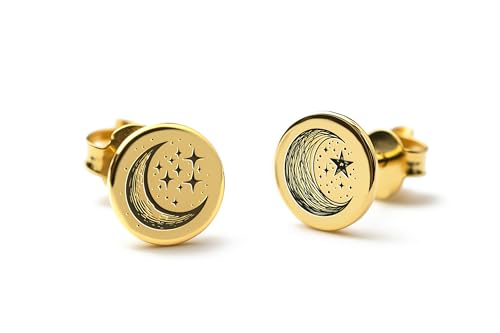 Boucles d'oreilles Celestial Moon en disque gravé