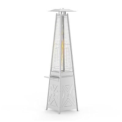 GarveeLife Pyramid Shaped Freestanding Heater, 48000 Btu Patio Heater, Quartz Glass Tube Propane Heater with Removable Table, Wheels, Patio Cover for Commercial & Residential