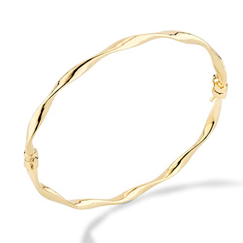 Miabella 18K Gold Over Sterling Silver Italian Oval Twist Hinged Bangle Bracelet for Women Teen Girls 6.75 to 8 Inch 925 Made in Italy (Medium 7.25