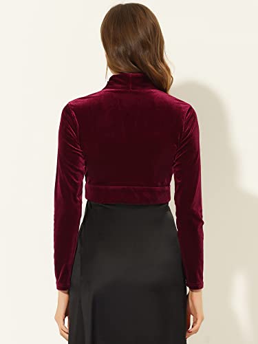 Image of Allegra K Women's Long Sleeve Velvet Shrug Cocktail Party Open Front Cropped Bolero Cardigan Top