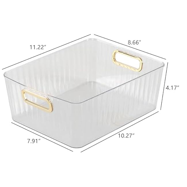 Clear Plastic Pantry Storage Bins, Medium Fridge Organizer Bins, 4 Packs