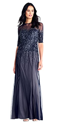 Image of Adrianna Papell Women's Beaded Illusion Dress | Long Sequin Evening Dress with Fitted Bodice & Tulle Skirt Overlay