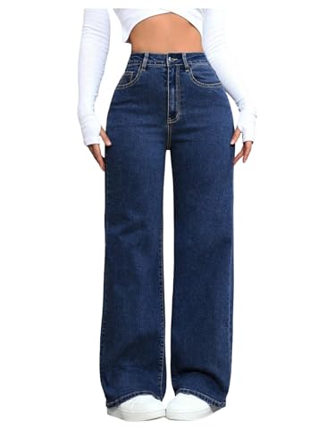 Floerns Women's Y2k Denim Pants High Waisted Straight Leg Stretchy Streetwear Jeans