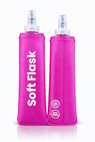 JGR SELECT Botella Plegable - Pack 2 Unidades Soft Flask TPU BPA Free - Bidón Agua Trail Running Flexible Silicona – Botella Hidratación para Chaleco Running, Senderismo, Ciclismo (Rosa, 500 ML)