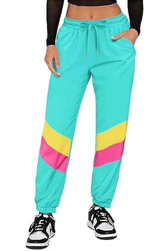 UOUA 80s Pants Women 90s Neon Workout Joggers Casual Reversible Sweatpants with Pockets MintGreen M