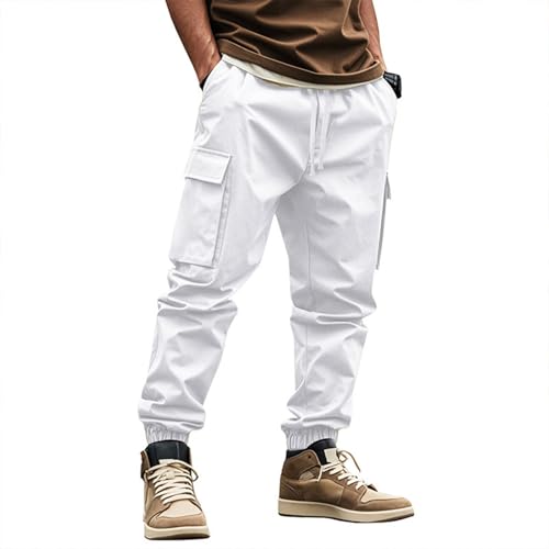 Utility Cargo Pants for Men Lightweight Classic Elastic Waist Drawstring Relaxed Fit Tapered Jogger Work Sweatpants