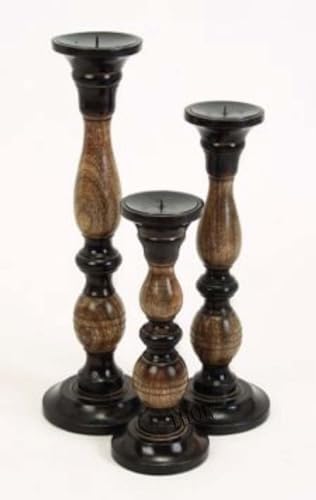 Bougeoirs noirs en bois stables pour table basse et repas rustique - 3