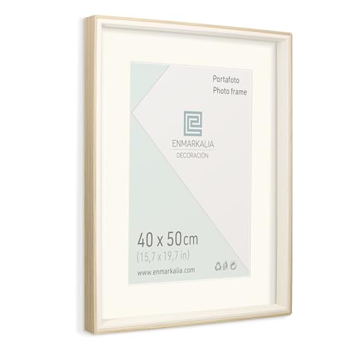 Enmarkalia Decoracion Marco De Foto, Medida 40x50 Cm Sin Paspartu Y 30x40 Cm Con Paspartu, Color Madera - Blanco Con Paspartu, Para Colgar En Horizontal Y Vertical Madera Blanco X1 Ud., 40 X 50 Cm