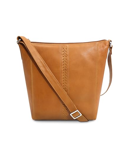 ASHIBO Weaving Design Genuine Leather & Nappa Tan Crossbody Bag For Women and Ladies, 27 X 29 X 8 CM