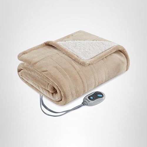 Beautyrest Wearable Electric Poncho Wrap Blanket, Ultra Soft Sherpa & Berber Fleece Heated Throw with Low EMF, UL Certified & OEKO-TEX, 3 Heat Settings & 2 Hour Auto Shutoff, Gift-Ready, 50"x64",Tan