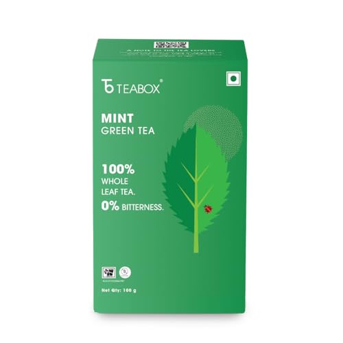 Teabox Mint Green Tea For Feeling Refreshed, Made with 100% Whole Leaf & Natural Flavors Brew Hot or Cold, 100 grams, Light Green