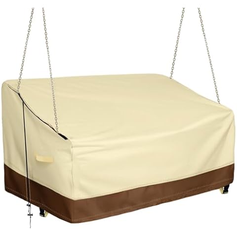 Skyfiree Hanging Porch Swing Cover 420D Waterproof Outdoor Swing Covers for Outdoor Patio Swing Patio Swing Cover 56x25x32 Inches, Beige&Coffee Cover