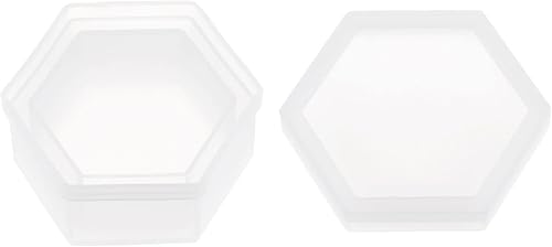 HARFINGTON Caja de joyería Molde de resina hexagonal de silicona para almacenamiento de contenedores de epoxi con tapa para manualidades de resina