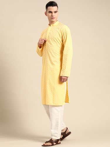 Image of Rajubhai Hargovindas Men Pure Cotton Chikankari Embroidered Straight Kurta