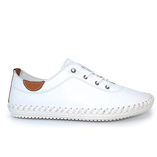 Lunar St Ives Leather Plimsoll 5 UK White - Image 4