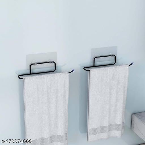 (Buy 1 GET 1) Self Adhesive No Drill Toilet Paper Holder/Tissue Paper Roll Holder/Hanger/Towel Bar Stand for Bathroom Accessories (Black, 2) Jy 30 1