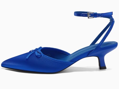 Image of Coutgo Satin Kitten Low Heels with Bow Closed Pointed Toe Short Pumps Dress Wedding Party Shoes