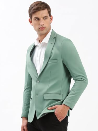 Image of SHOWOFFFF Men Solid Single Breasted Casual Blazer | Notched Lapel Full Sleeves Cotton Blazer for Mens | Slim Fit Regular Length Blazer for Men's