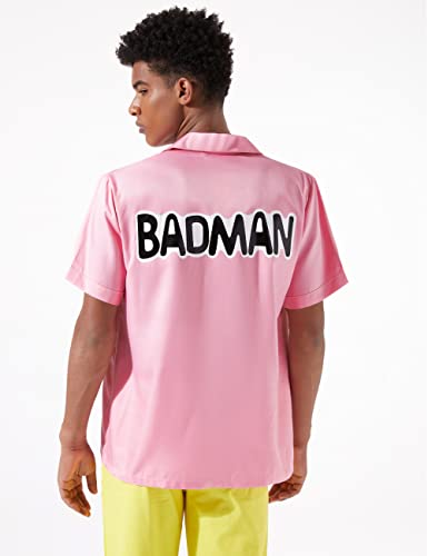 amxjxma Badman - Camisa rosa con botones para hombre, disfraz de Halloween, camisa rosa para cosplay, Rosado, X-Large
