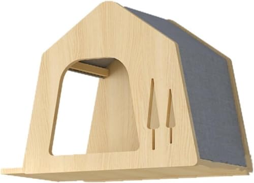 天然木製 JQEJDKE キャットタワー 壁掛け DIY 省スペース 猫ハウス 宇宙船 猫ステップ 爪とぎ 多機能 運動不足 ストレス解消 インテリア リビング 寝室用 組み立て お手入れ簡単 (1,ツリー型ハウス(左開口))