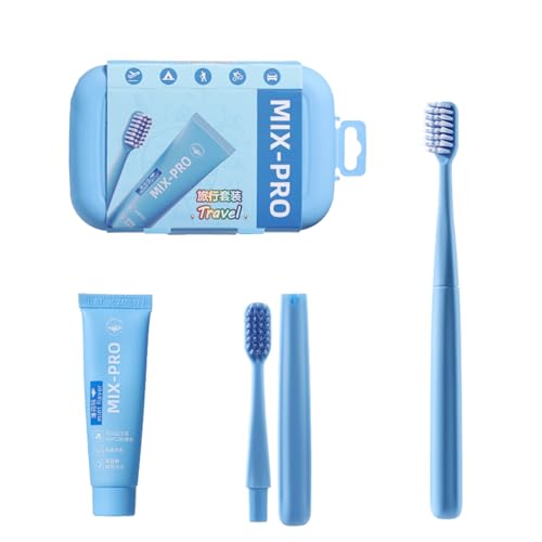 Vonmerie Reiseset–Zahnbürste,reisezahnbürste,Klappbar Reise Set,Travel Toothbrush,Mini Zahnbürste,Für Erwachsene und Kinder geeignet(Blau)