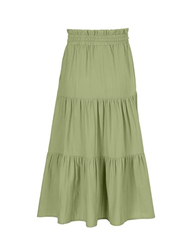 Image of Maxi Skorts Skirt for Girls Button Front High Waisted Long Skirt with Belt Ruffled Skirts with Pocket 3-12Years