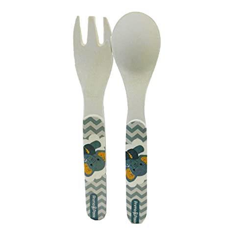 Primo Passi - Toddler Forks and Spoons Bamboo Fiber BPA Free (Little Elephant)