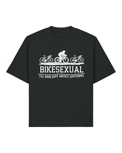 Bikesexual I'll Ride Just About Anything Funny Bicycle Meme - Camiseta unisex de algodón pesado, color negro, Negro, XL Grande alto