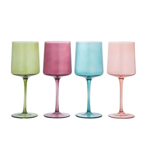 Creative Co-Op Hand Blown Stemmed Wine Glasses, 14 Ounces, 4 Assorted Colors Glassware, Multi Creative Co Op Hand Blown Stemmed Wine Glasses 14 Ounces 4 Assorted Colors Glassware Multi