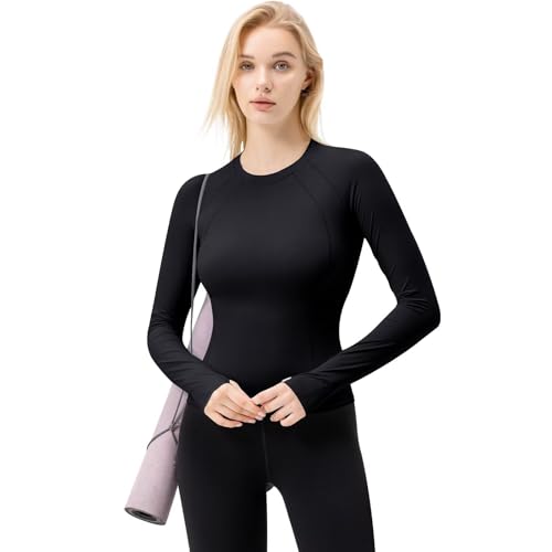 TERODACO Thumbhole Womens Gym Tops Long Sleeve UPF50+ Womens Running Top Breathable Quick Dry Ladies Yoga Workout Hiking Base Layer,Slim Fit Moisture Wicking Soft