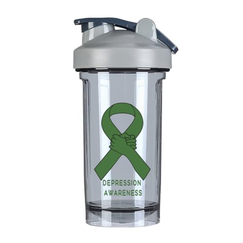 Depression Awareness 18 Ounce Shaker Cup,Fashion Theme Pattern Shaker Bottle Leak-proof Workout Shake Bottles 500ML/18 oz Perfect for Pre Workout
