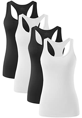 vislivin Workout Tanktops für Damen Racerback Yoga Tanks Basic Sportliche Activewear-4er Pack Schwarz/Weiß/Schwarz/Weiß L
