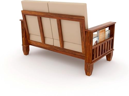 Image of Solid Sheesham Wood Sofa Set 2 Seater|Wooden 2-Person Sofa Set|Sofa Sets for Living Room|Two Seater Sofa Set with Side Magzine & Newspaper Holder|Rosewood, Honey Brown
